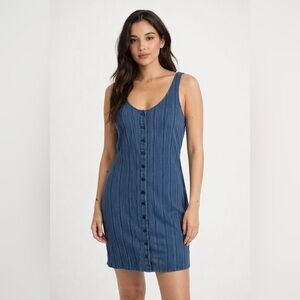 O’Neill Blue Ribbed Button Front Tank Dress Size M